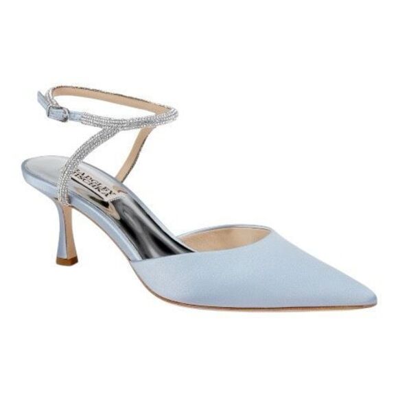 Badgley Mischka Shoes - Badgley Mischka Kamilah Azure Blue Satin Rhinestone Ankle Strap Pumps Size 7